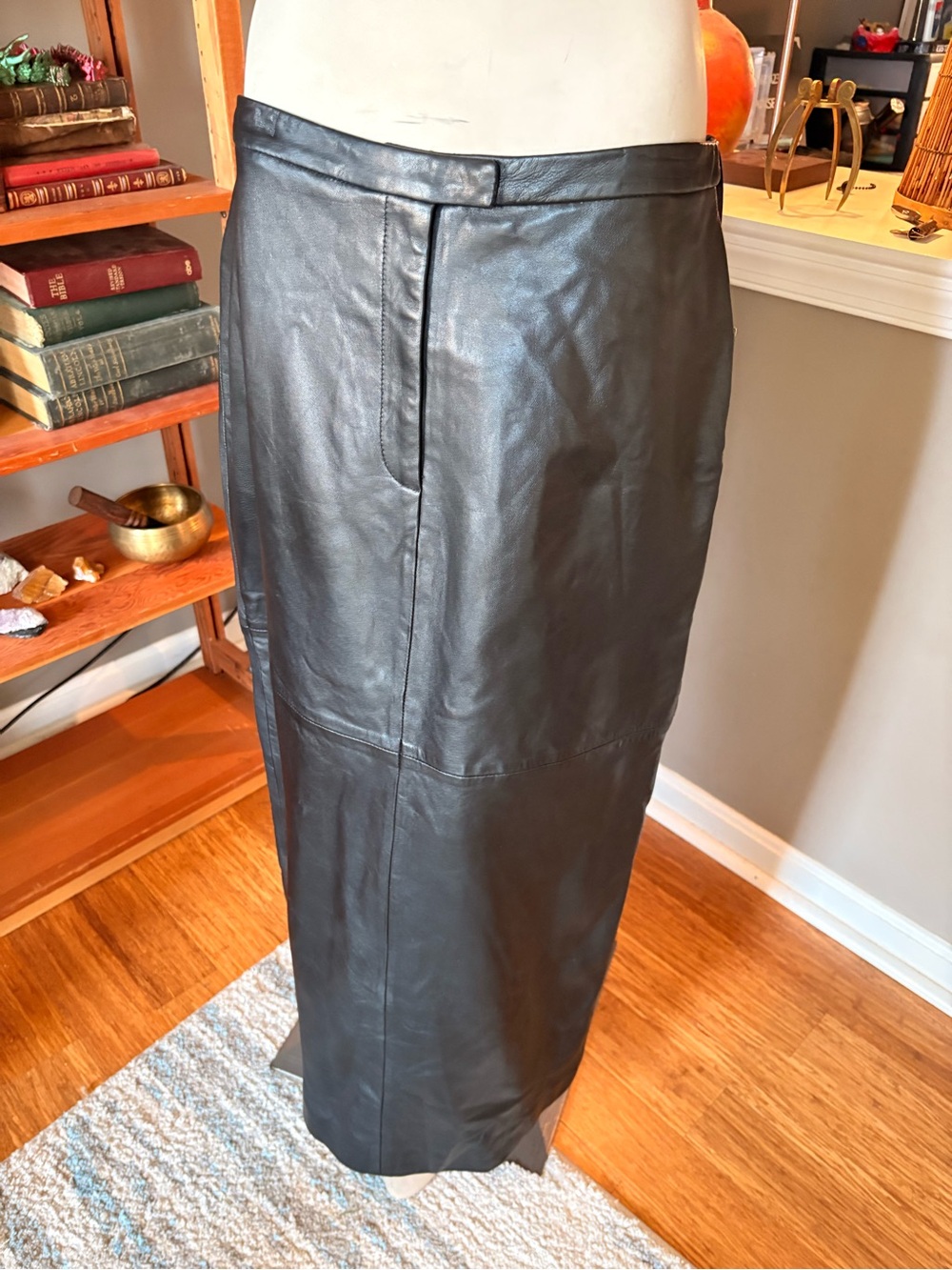 Vintage 90s Bagatelle Black Leather Maxi Skirt 12 NWT Deadstock Style 3761